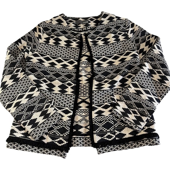 Myne Jackets & Blazers - MYNE Ashley‎ Ann Women's Jacket Size 4 Black Cream Geometric Fringe Trim